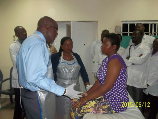 A patient was interviewed by Dr. Tanimu prior to demonstration of the techniques and quality landmarks for upper endoscopy at the Benue State University Teaching hospital, Makurdi, Benue State.
