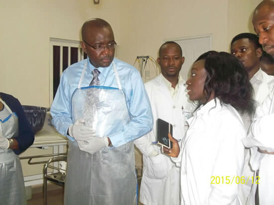 A Medical resident presenting a case at the endoscopic session, at the Benue State University Teaching hospital, Makurdi, Benue State.
