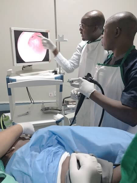 Dr. Tanimu demonstrating upper endoscopy